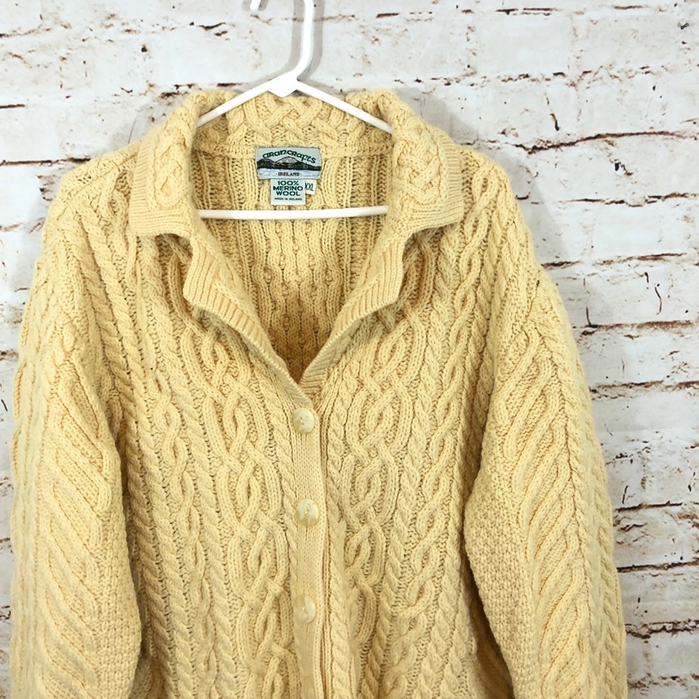 ARAN CRAFTS women 2XL wool knit cardigan button fisherman sweater Ireland pocket - Picture 4 of 7